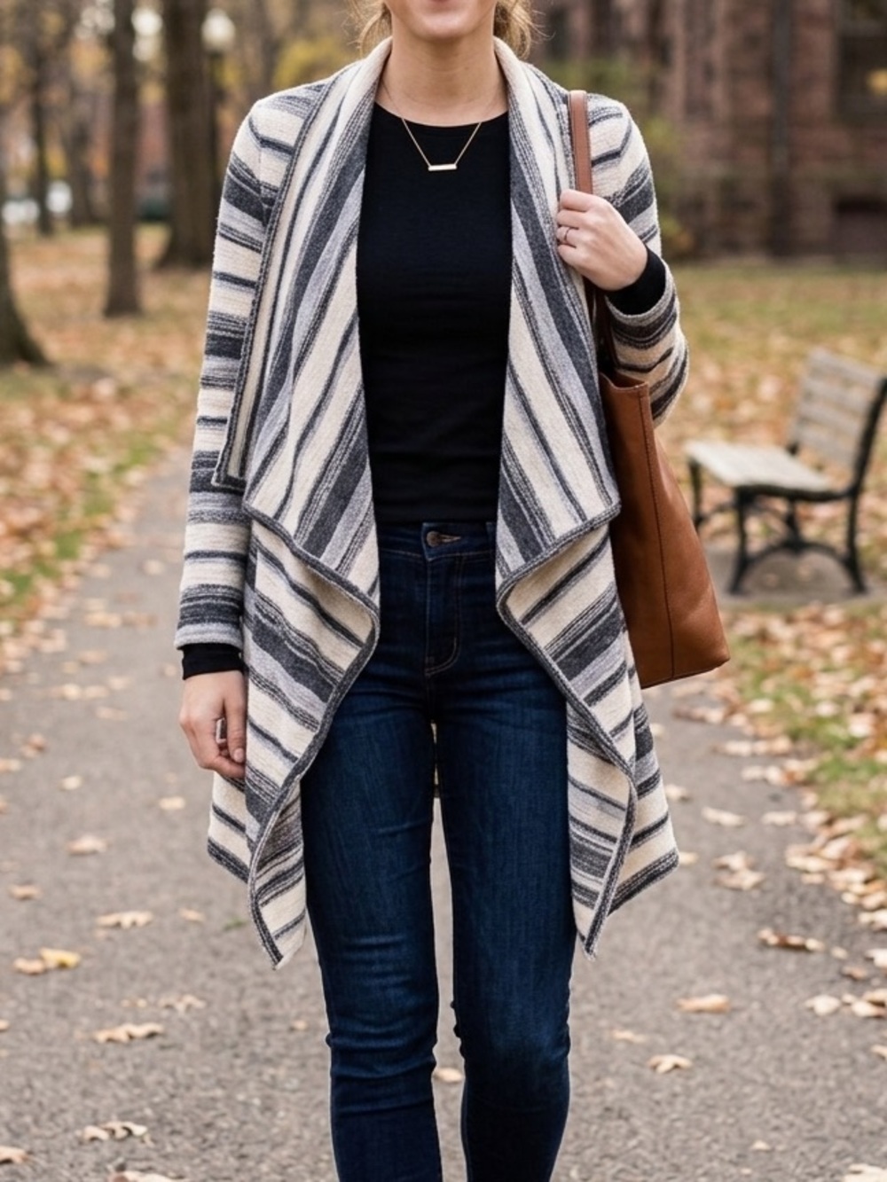 A. Byer Waterfall Open Front Striped Cardigan Sweater Boho Medium